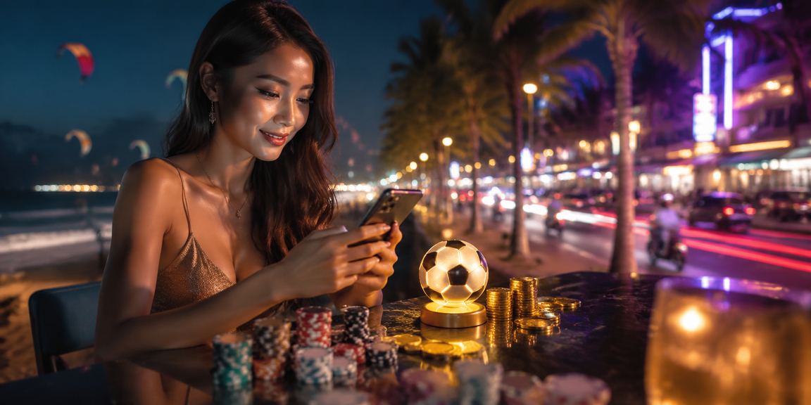 Người hâm mộ theo dõi kèo bóng đá qua màn hình neon tại Mũi Né về đêm