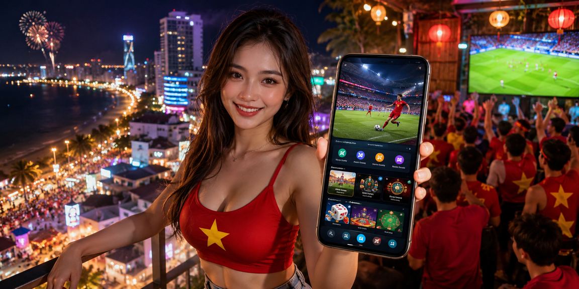 Người dùng Nha Trang truy cập ứng dụng casino hh33d tại khu chợ đêm sôi động